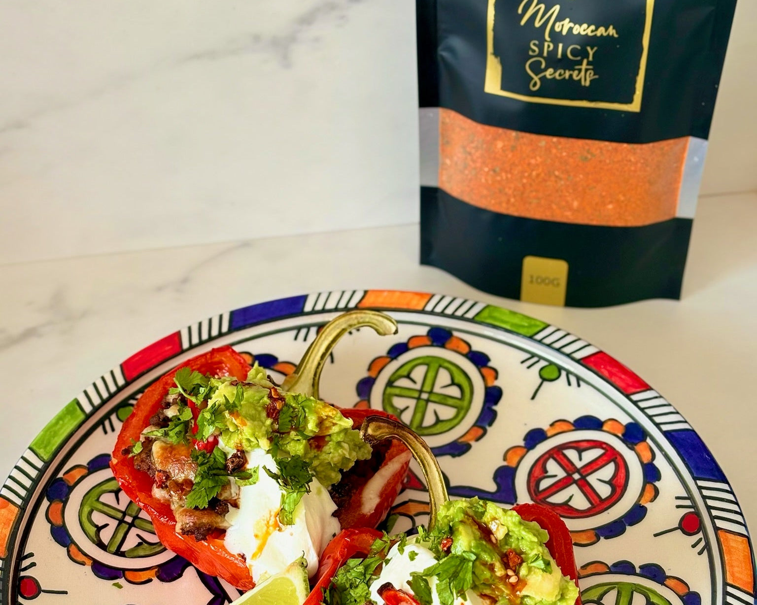 Gevulde paprika met rijst en kruidig gehakt van Moroccan Spicy Secrets
