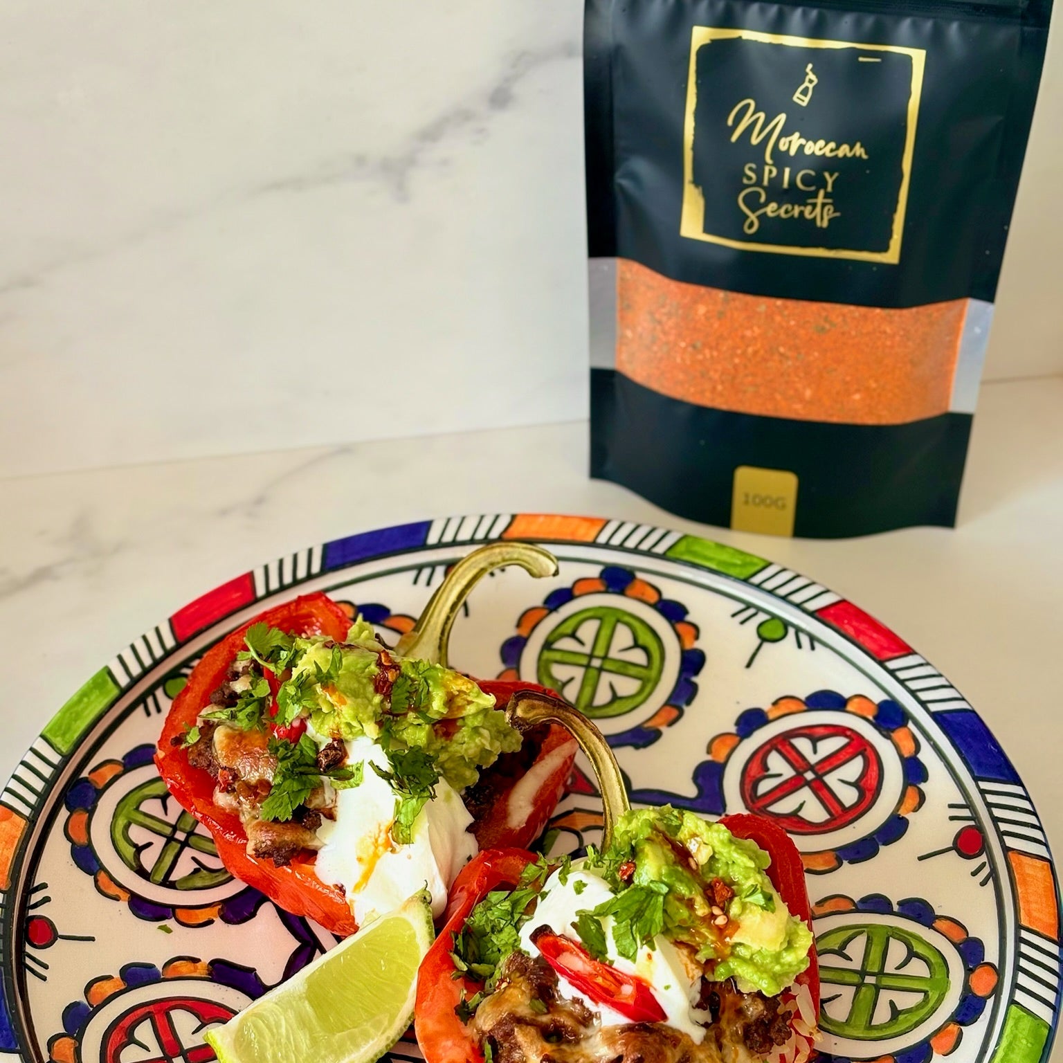 Gevulde paprika met rijst en kruidig gehakt van Moroccan Spicy Secrets