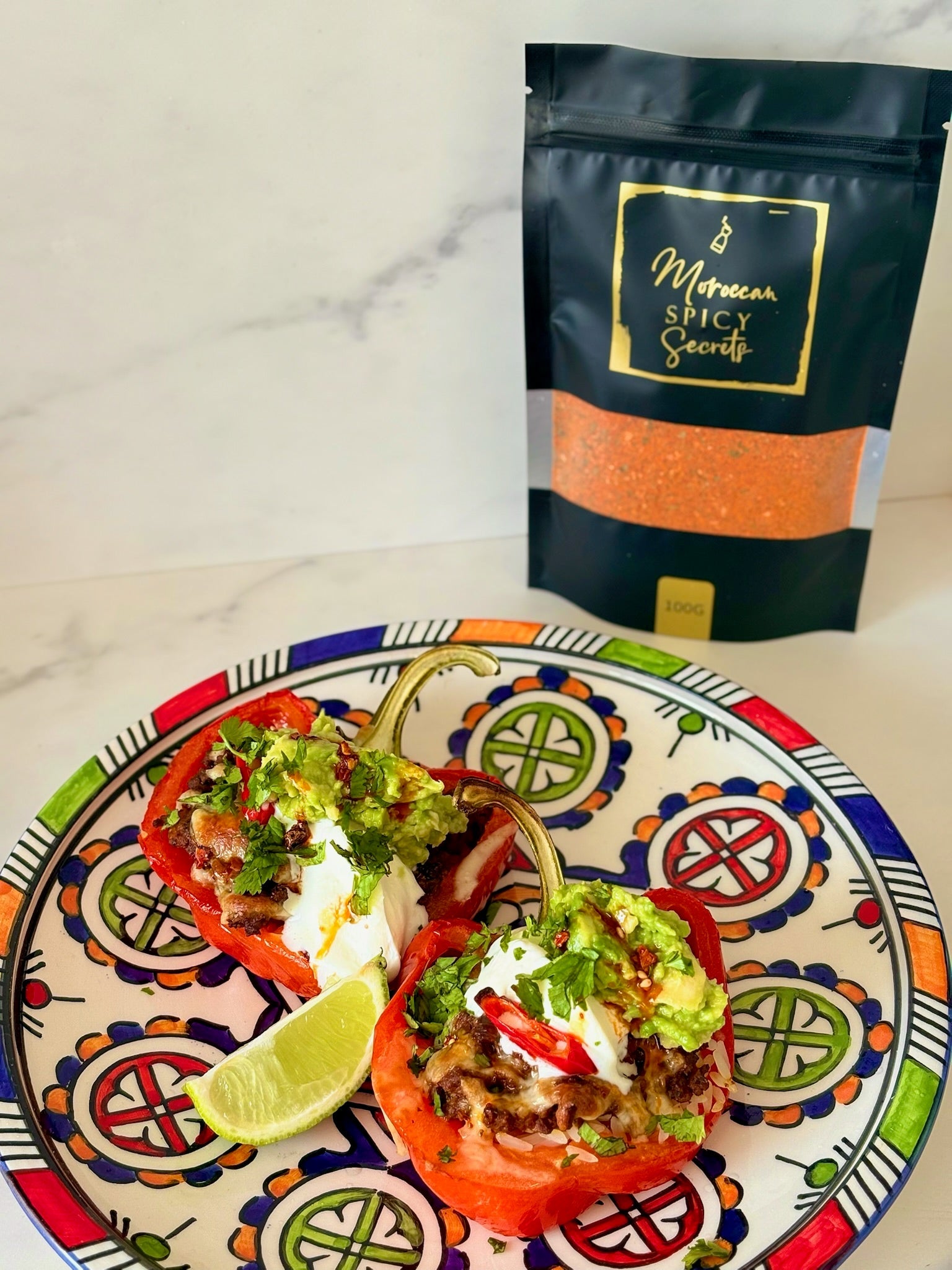 Gevulde paprika met rijst en kruidig gehakt van Moroccan Spicy Secrets