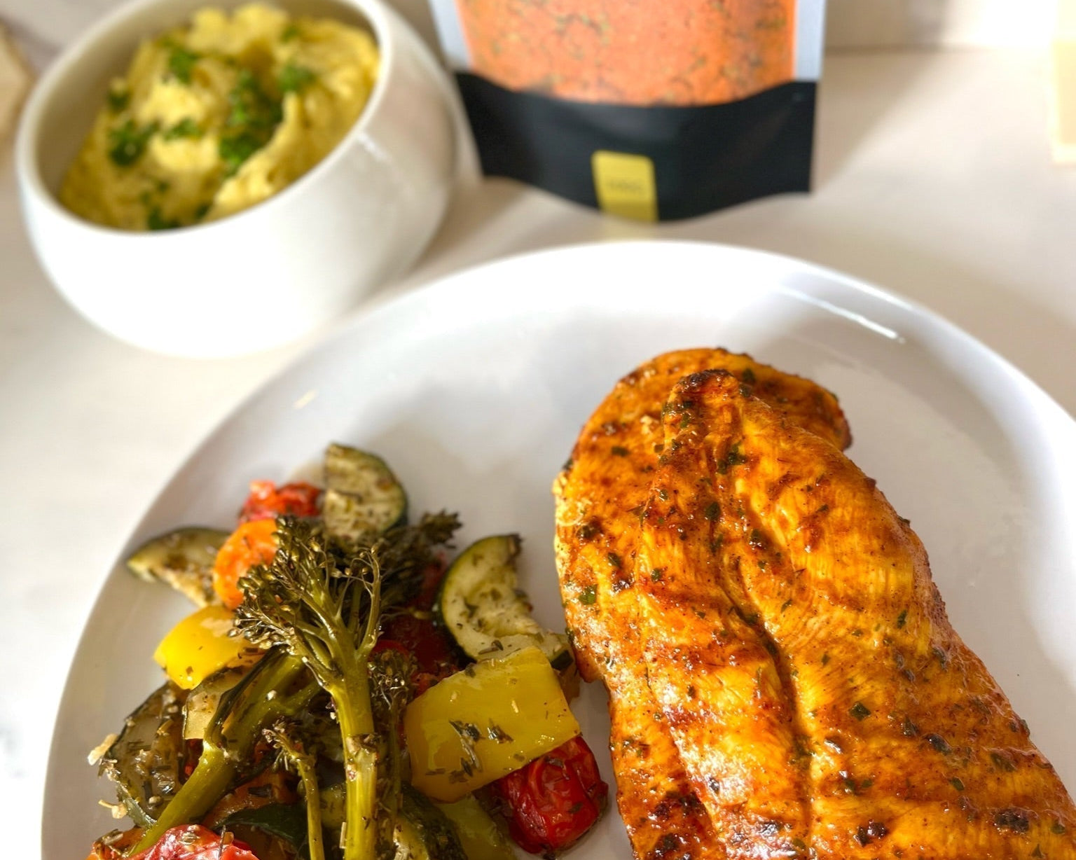 Zuiderse kipfilet met ovengroenten en puree