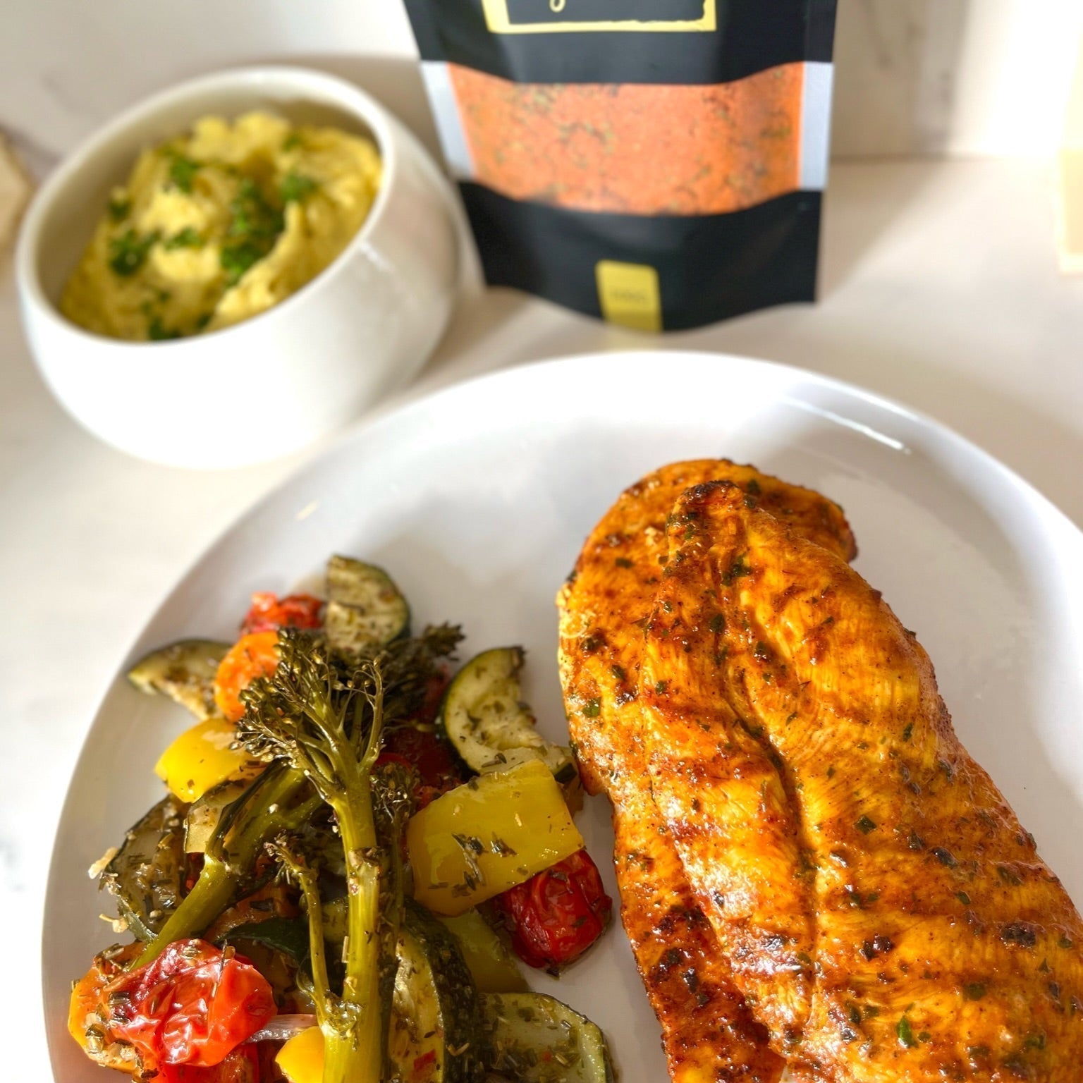 Zuiderse kipfilet met ovengroenten en puree