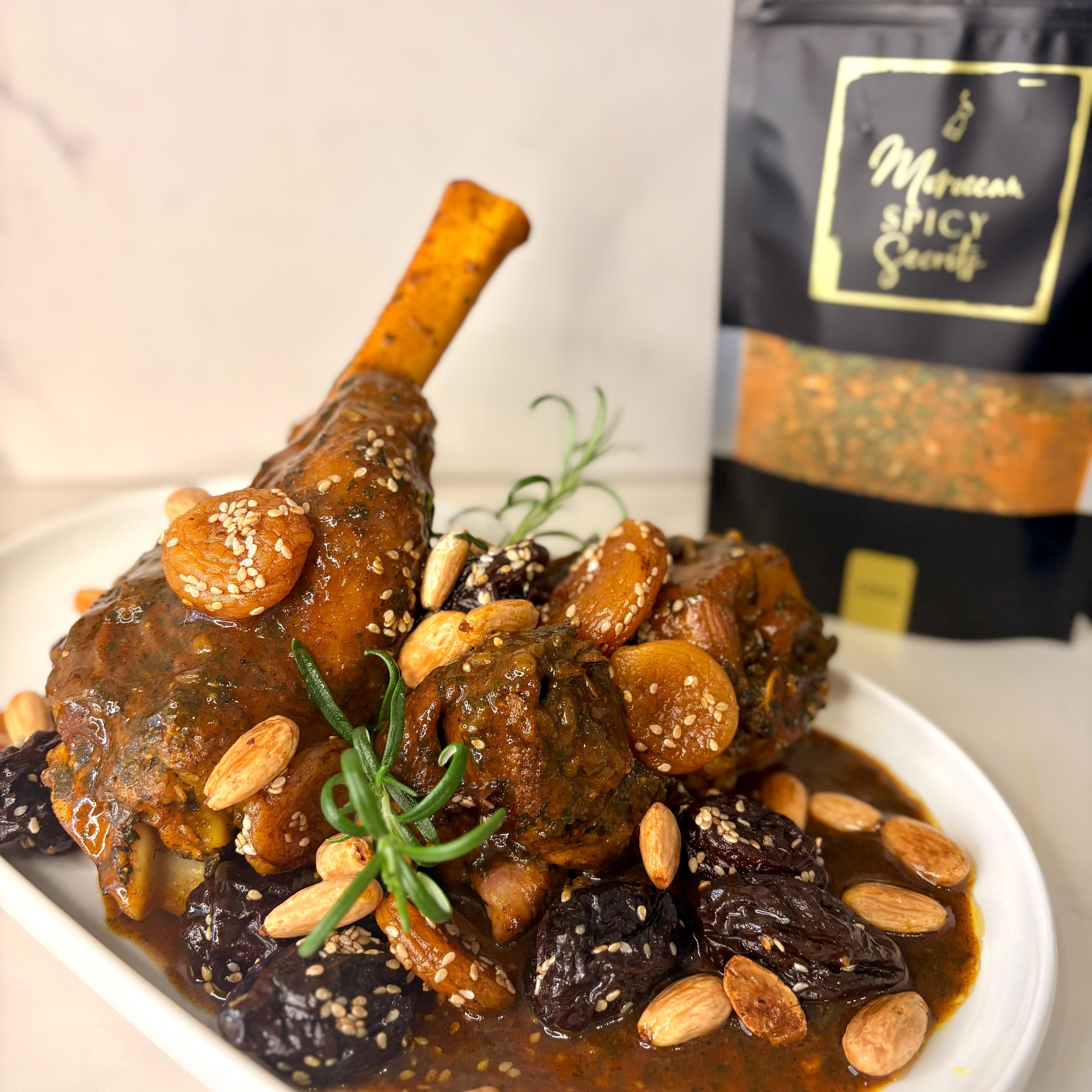 Lamsschenkel met pruimen en abrikozen